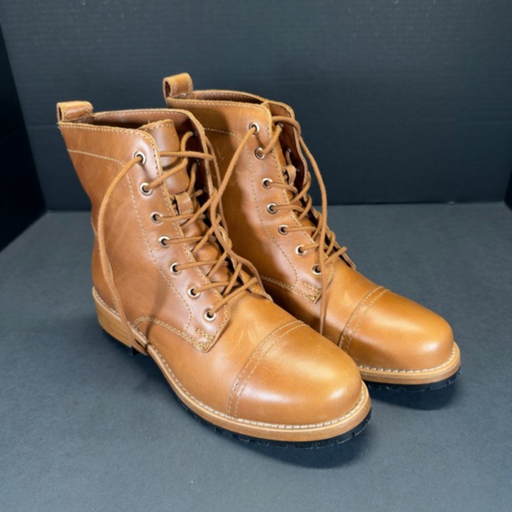Patina Footwear Combat Boots Womens 7.5 Tan Leather Cap Toe Lug Sole Ankle